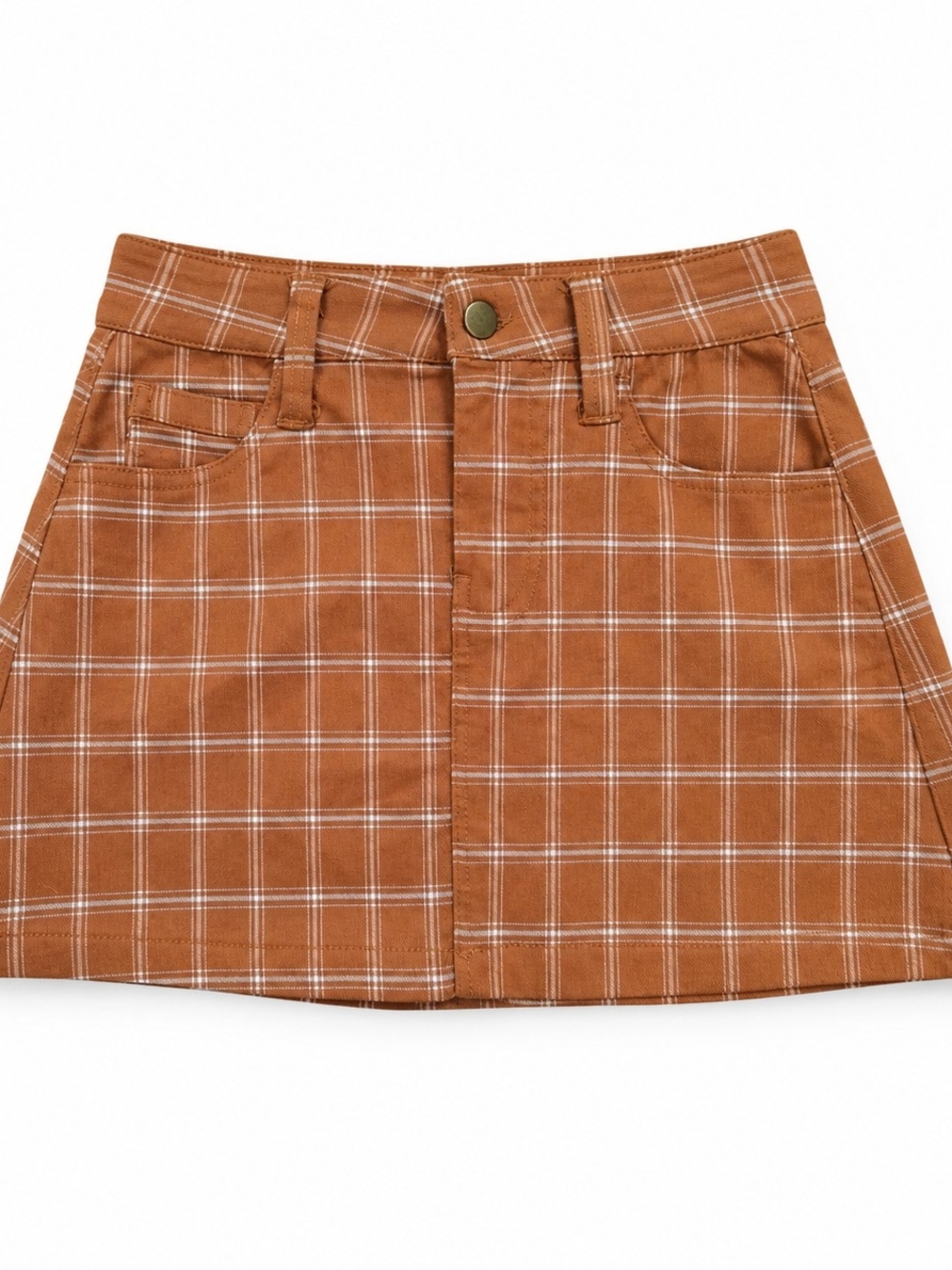 Altar’d State Women's XS Brown Plaid Mini Skirt High Rise Pockets Fall